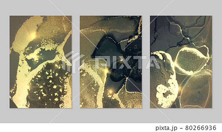 Marble set of gold, turquoise and dark blue backgrounds with texture 80266936