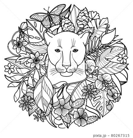 A Panther and Plants Tropical Coloring Page 80267315