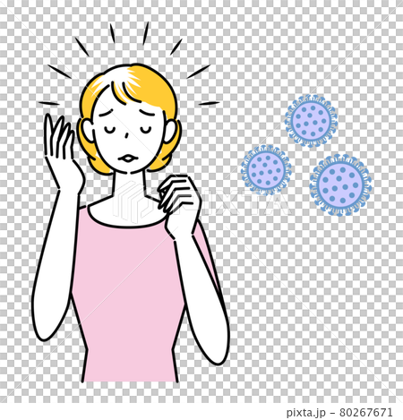 ヘアケア 新型コロナの後遺症による脱毛で困り顔の可愛い女性 イラスト シンプル ベクター 80267671
