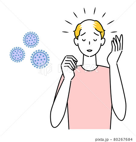 ヘアケア 新型コロナの後遺症による脱毛で困り顔の可愛い男性 イラスト シンプル ベクター 80267684