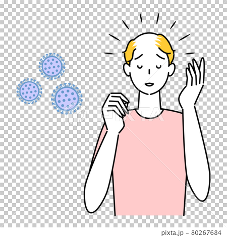 ヘアケア 新型コロナの後遺症による脱毛で困り顔の可愛い男性 イラスト シンプル ベクター 80267684