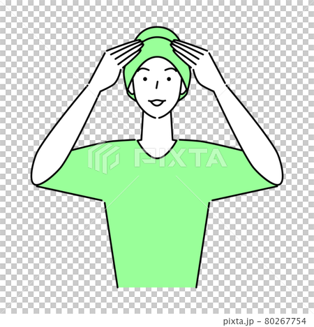 ヘアケア 薄毛対策で医療用のお洒落なケア帽子をかぶっている笑顔の可愛い男性 イラスト シンプル 80267754