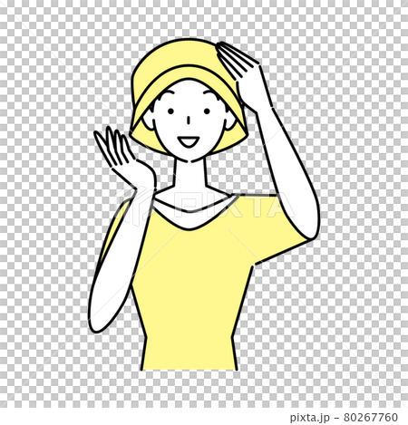ヘアケア 薄毛対策で医療用のお洒落なケア帽子をかぶっている笑顔の可愛い女性 イラスト シンプル ヘアケア 薄毛対策で医療用のお洒落なケア帽子をかぶっている笑顔の可愛い女性 イラスト シンプル 80267760