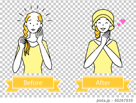 Hair care Fashionable medical care for thinning hair Before and after illustration of a cute woman wearing a hat Simple 80267839