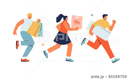 Running people with purchases sale discounts black Friday 80268709