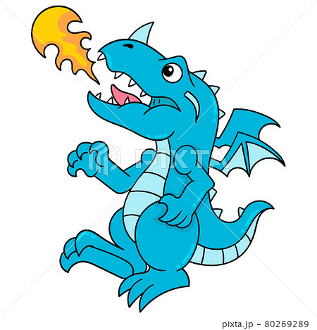 fierce dragon spouts fire to burn, doodle icon image kawaii 80269289