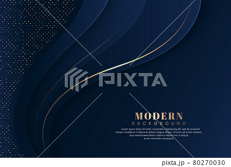 Modern luxury dark blue abstract wave background with shiny golden lines. Golden sparkles glitters dot texture design. Luxury and elegant style template. Trendy style wave layers pattern element. 80270030