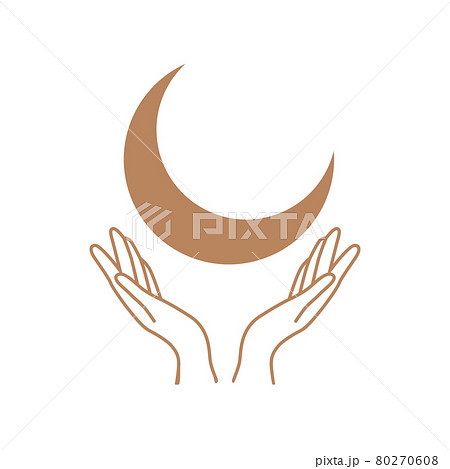 Ethnic set with hands, moon, crystals, quartz, floral, plant, cats, eye and other magic elements. illustration 80270608