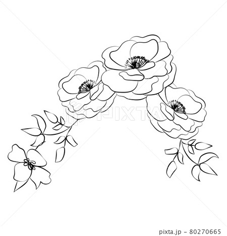 Summer garden blooming flowers monochrome illustration, sketch, hand drawn 80270665