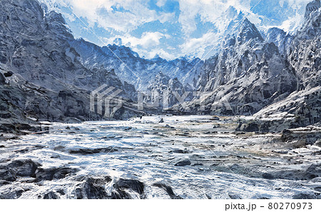 Painted landscape for background concept art illustration 80270973