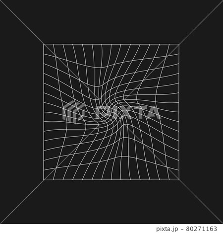 Retrofuturistic cyberpunk grid with a twist in center. Cyber design element. Distorted grid in 80s style. Cyber geometry for poster, cover, flyer, merch in retrowave style. Vector Retrofuturistic cyberpunk grid with a twist in center. Cyber design element. Distorted grid in 80s style. Cyber geometry for poster, cover, flyer, merch in retrowave style. Vector 80271163