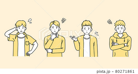 若い男性達 友達 若者 困る 悩む 不安 がっかり 大学生 イラスト素材のイラスト素材