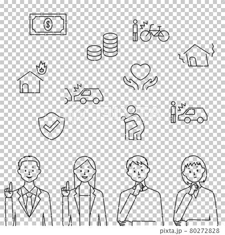 保險插圖/人物和圖標集（白色背景/矢量/剪紙） 80272828