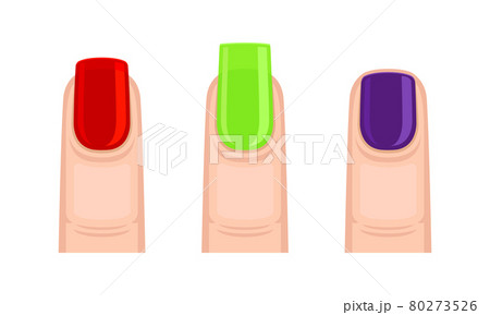 Finger with Polished Nails as Manicure and Nail Plate Decoration Vector Set Finger with Polished Nails as Manicure and Nail Plate Decoration Vector Set 80273526