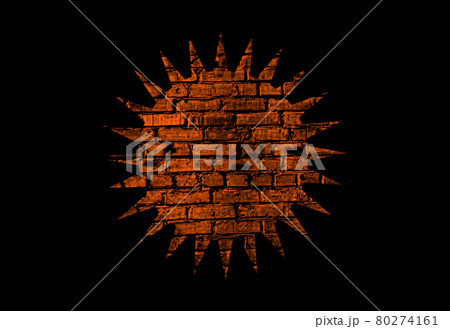 Illustration of the sun symbol with brick texture on a black background. Illustration of the sun symbol with brick texture on a black background. 80274161