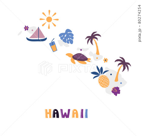 USA map collection. State symbols on gray state silhouette - Hawaii 80274254
