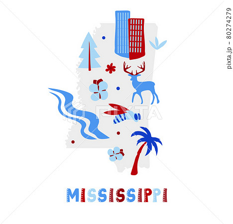 USA map collection. State symbols on gray state silhouette - Mississippi 80274279