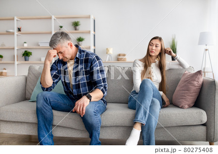 Midlife crisis and family conflicts. Mature man and his wife feeling stressed after fight at home 80275408