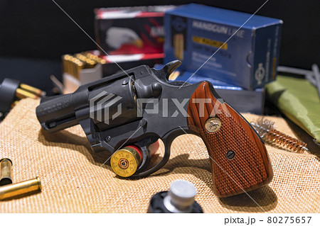A replica of the revolver Colt Trooper MK III... - Stock Photo