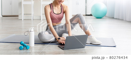 Equipment for sports and training at home, online class and fitness blog 80276434