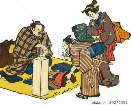 江戸の商人 古着売りのイラスト素材