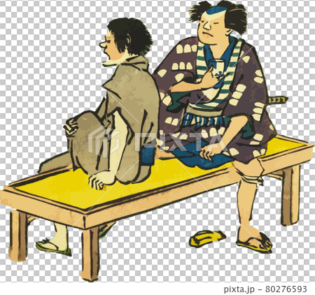 Men enjoying alcohol on an outdoor bench Men enjoying alcohol on an outdoor bench 80276593