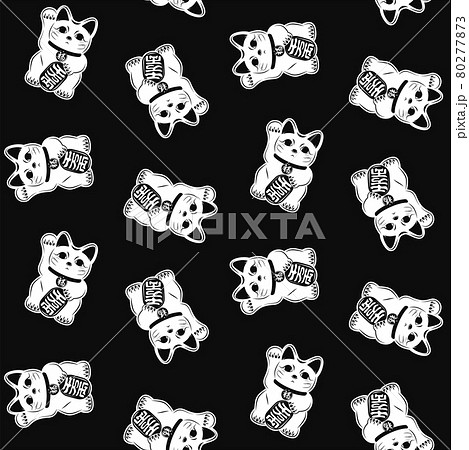 イラスト素材 小判を持つ招き猫のシームレスパターンのイラスト素材