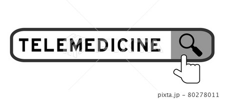 Search banner in word telemedicine with hand over magnifier icon on white background 80278011