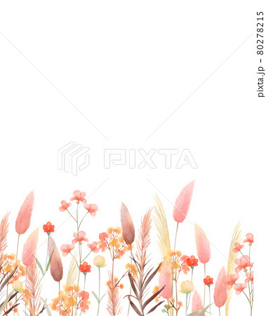 レトロでアンティークな秋の色使いのお花と植物のオシャレな白バックフレームイラスト素材のイラスト素材