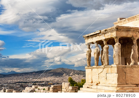 The Erechtheion or Erechtheum is an ancient Greek temple of the Acropolis of Athens in Greece. The Erechtheion or Erechtheum is an ancient Greek temple of the Acropolis of Athens in Greece. 80278910