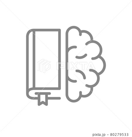 Book with brain line icon. Encyclopedia, education course symbol 80279533
