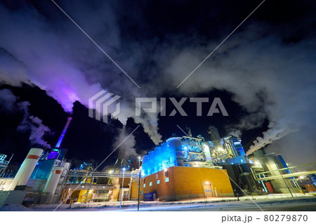 Factory at Night Air Pollution From Industrial Smoke 80279870