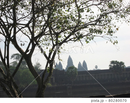 カンボジア、チャーターしているトゥクトゥクでアンコールワットを横目に。 80280070