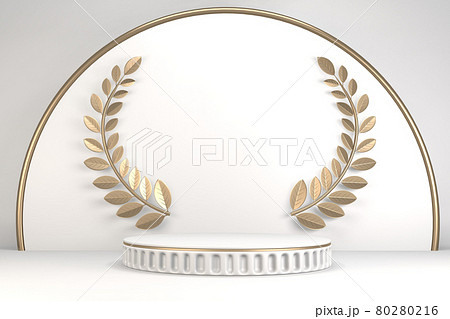 Victory  golden podium winner on white background minimal design. 3D rendering 80280216