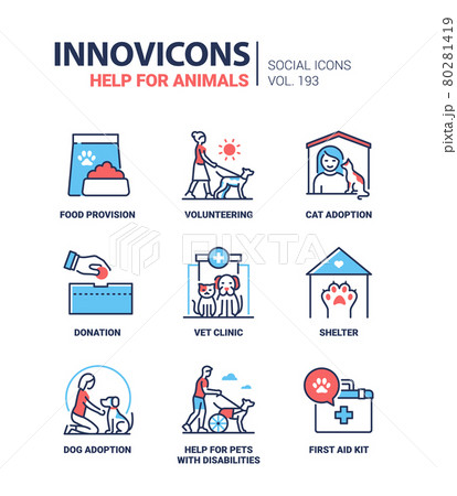 Help for animals - modern colorful line design style icons Help for animals - modern colorful line design style icons 80281419