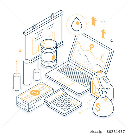 Oil prices - yellow and black isometric line illustration 80281437