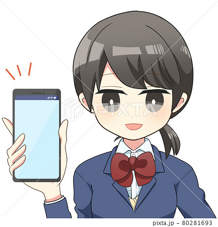 女子生徒 バストアップイラスト スマホを持つ手のイラスト素材