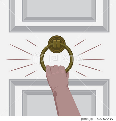 Hand knock on the door of the room. Flat and solid color vector illustration. 80282235