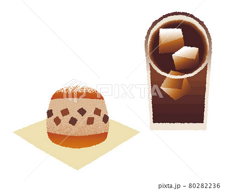 マリトッツォ_チョコレートとアイスコーヒー_手描き水彩風 80282236