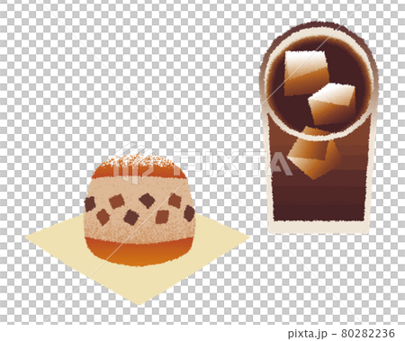 マリトッツォ_チョコレートとアイスコーヒー_手描き水彩風 80282236