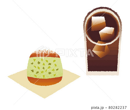 マリトッツォ_ピスタチオとアイスコーヒー_手描き水彩風 80282237