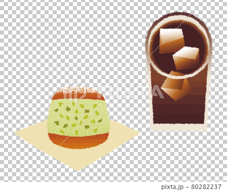 マリトッツォ_ピスタチオとアイスコーヒー_手描き水彩風 80282237