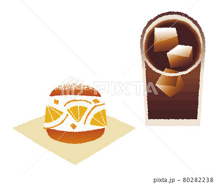 マリトッツォ_オレンジとアイスコーヒー_手描き水彩風 80282238