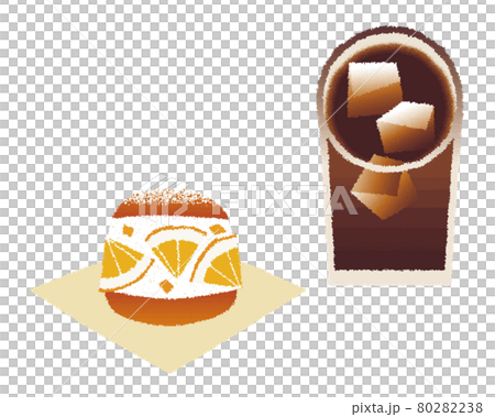 マリトッツォ_オレンジとアイスコーヒー_手描き水彩風 80282238