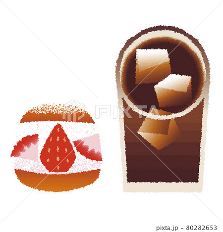 マリトッツォ_ストロベリーとアイスコーヒー_素材_手描き水彩風 80282653