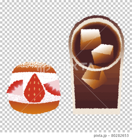 マリトッツォ_ストロベリーとアイスコーヒー_素材_手描き水彩風 80282653