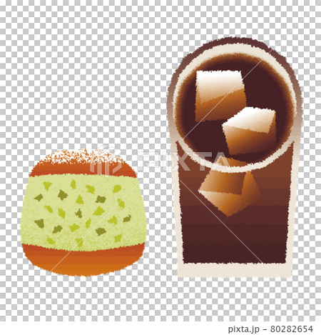 Maritozzo_開心果和冰咖啡_材料_手繪水彩風格 Maritozzo_開心果和冰咖啡_材料_手繪水彩風格 80282654