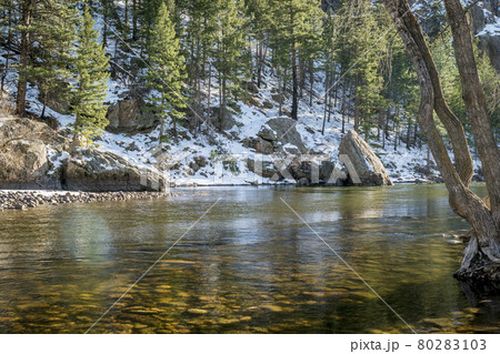 Poudre River sunny winter day 80283103