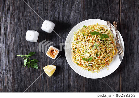 summer spaghetti alla carrettiera on a plate 80283255