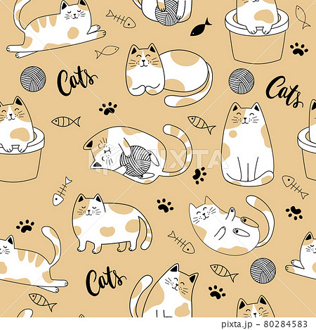Seamless pattern of simply drawing kitty in various acting isolated on white background. Seamless pattern of simply drawing kitty in various acting isolated on white background. 80284583